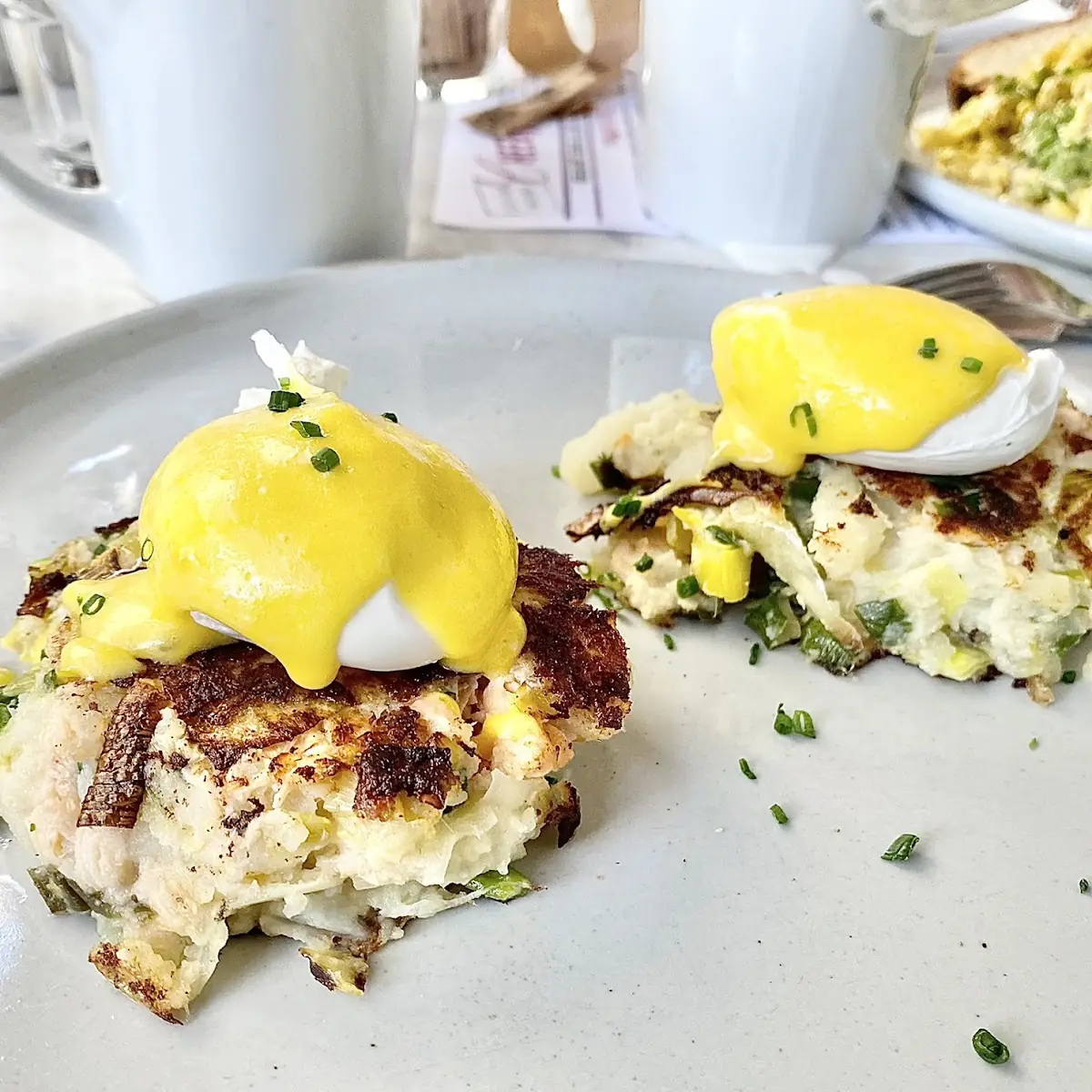 Blondie's Eggs Benedict Bacon Arugula Deb's Cheddar Scone