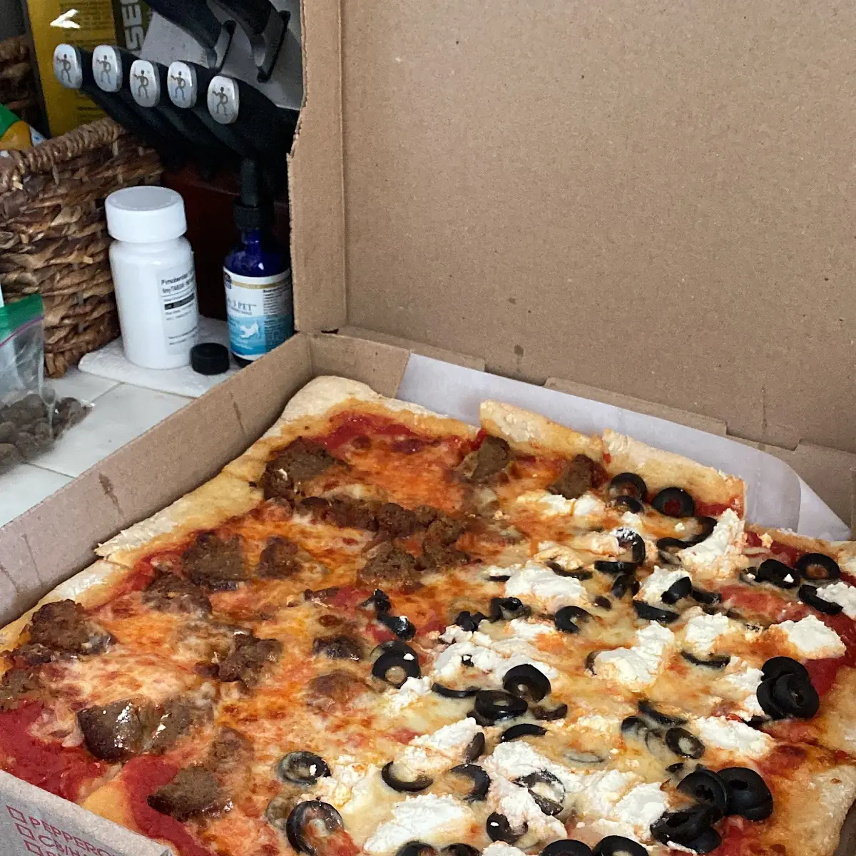 Square Half Meatball Half Black Olive and Ricotta