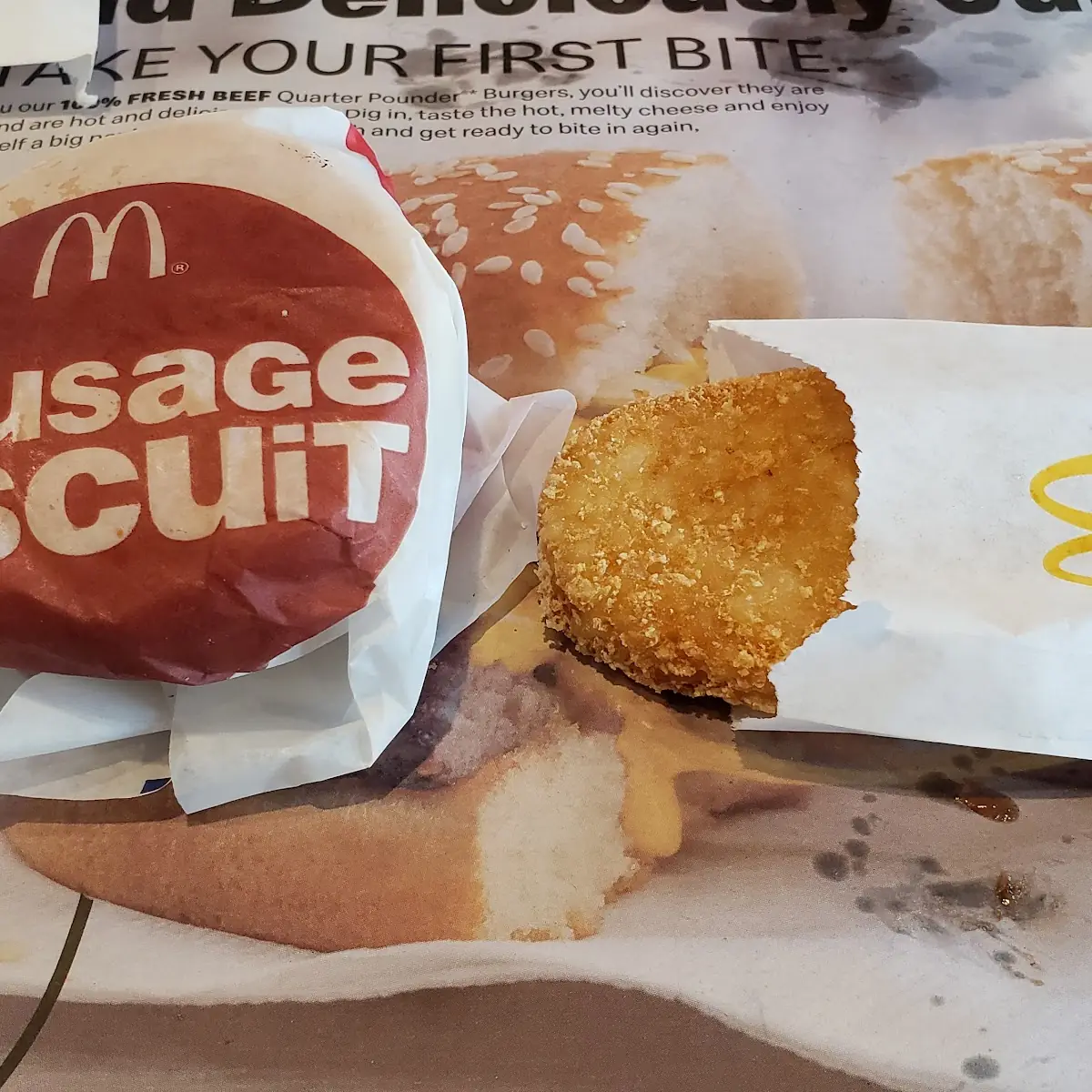 Sausage Biscuit and Hash Browns