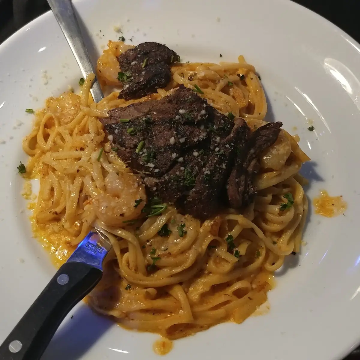 Bistro Steak & Shrimp Alfredo Linguine
