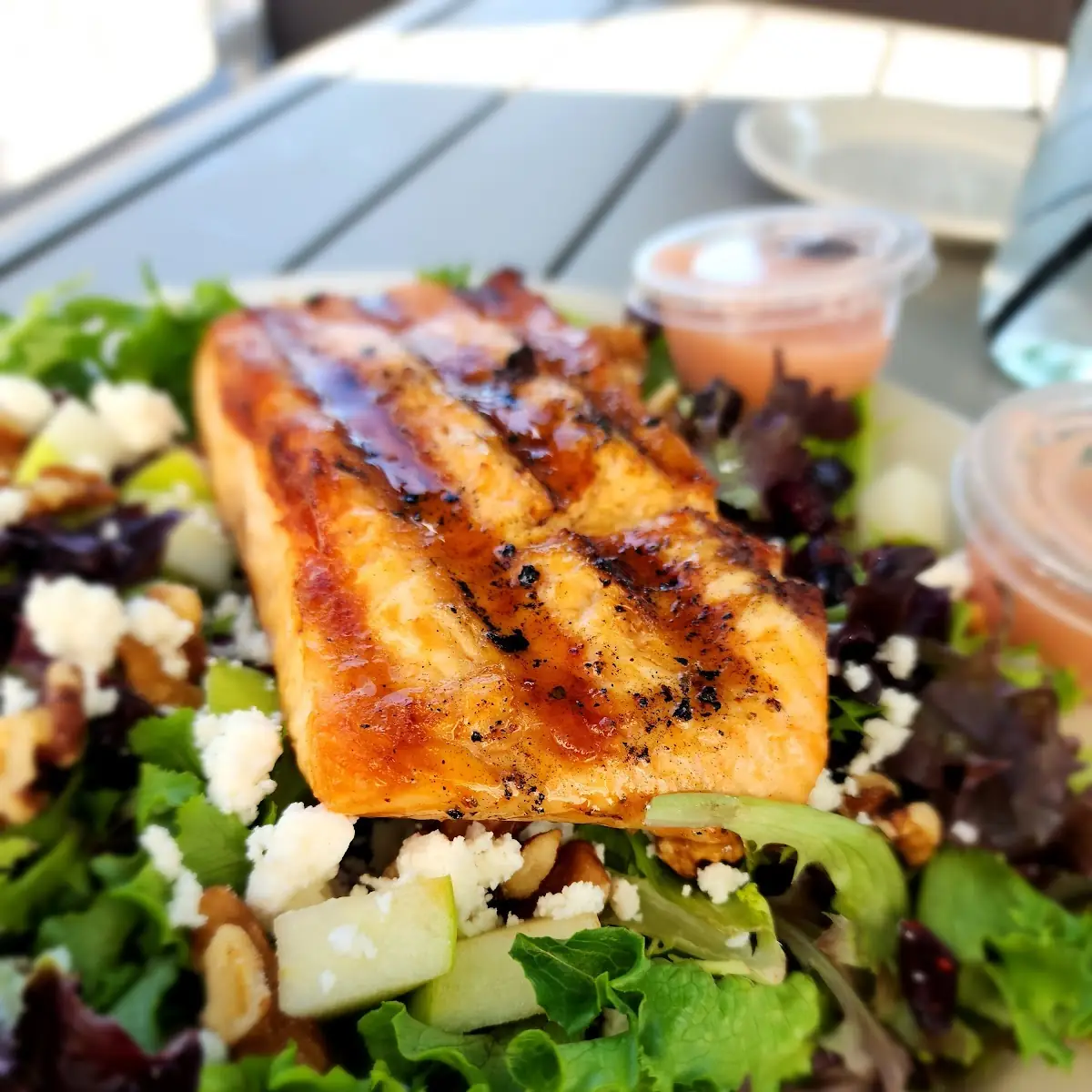Cranberry Walnut Salad with Honey Maple Glazed Salmon