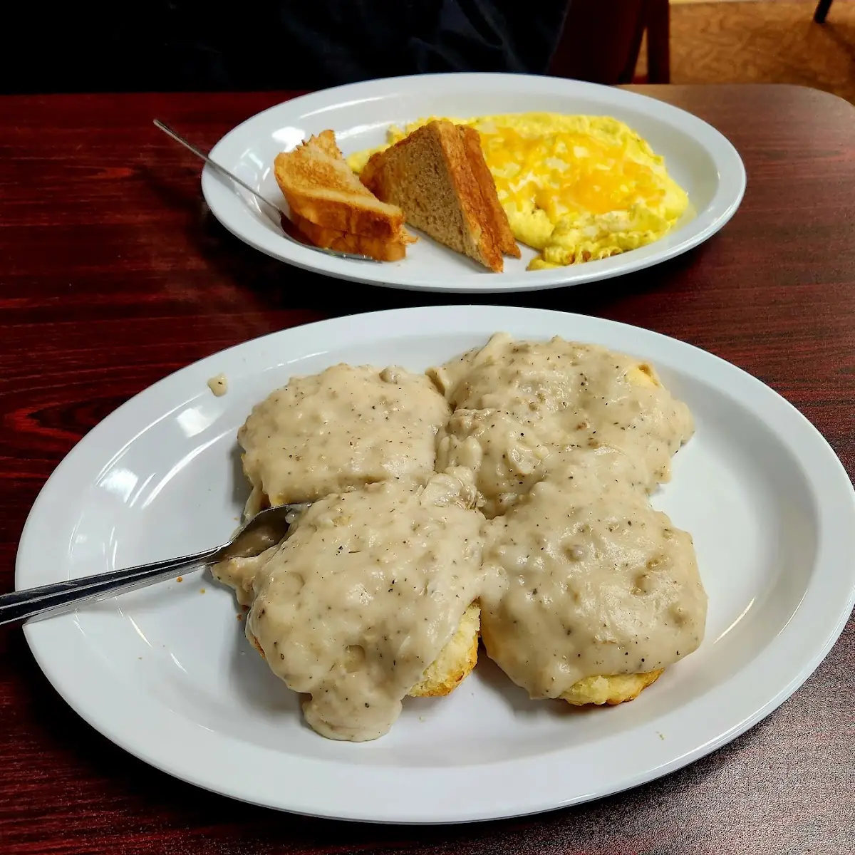 Biscuits and Gravy and Ham and Cheese Omelette