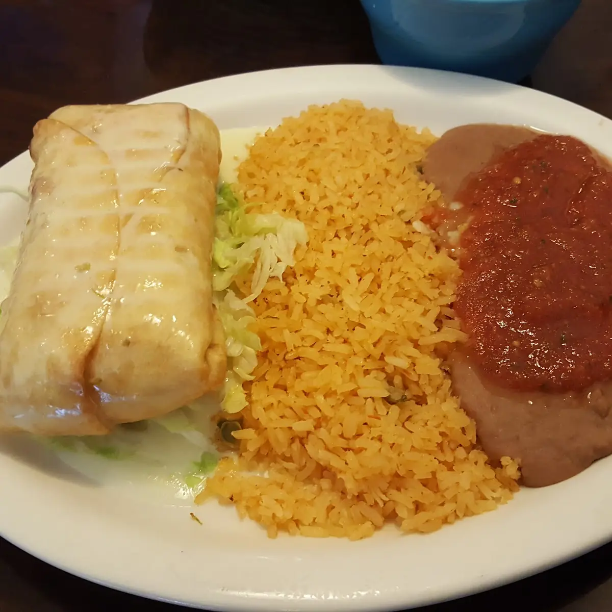 Beef Taco Cheese Enchilada Rice and Beans