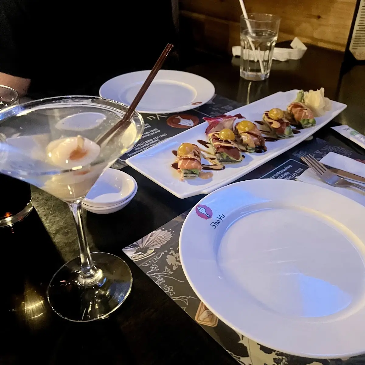Lychee Martini and Sushi Pizza