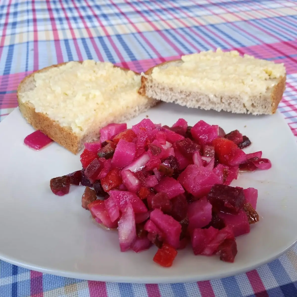 Beet Salad & Bread with Cheese Spread