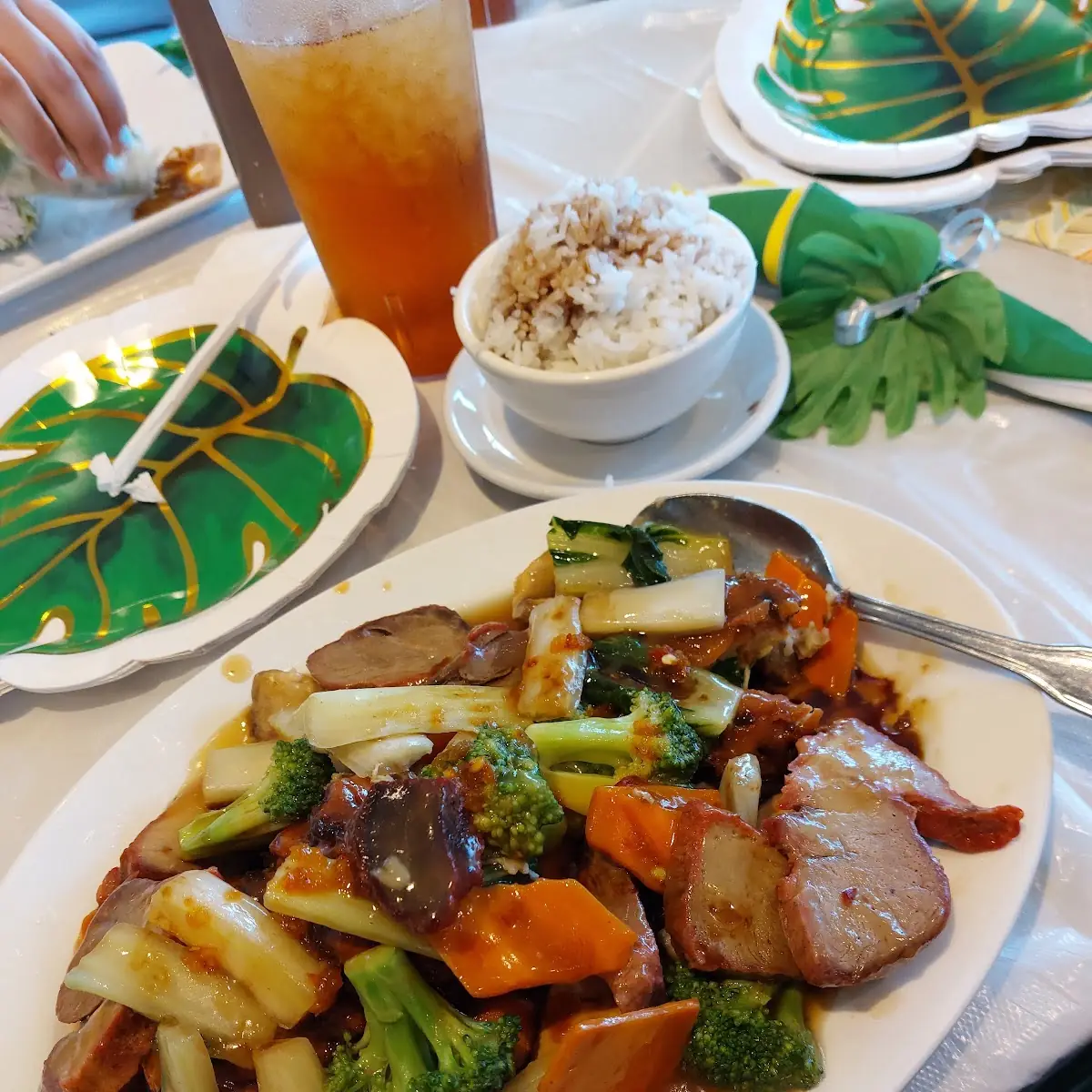 BBQ Pork Egg Foo Young with White Rice
