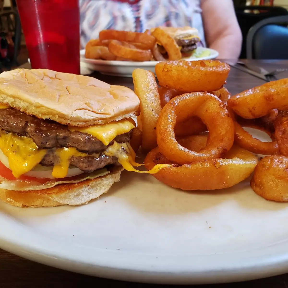 Double Cheeseburger with Onion Rings