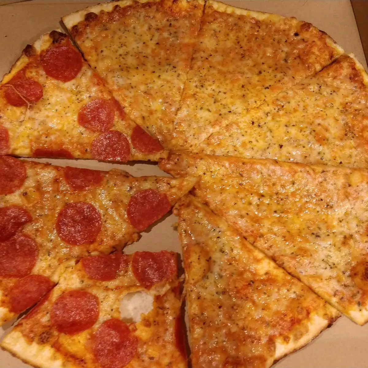 Half a Large Cheese Pizza and Half a Large Pepperoni