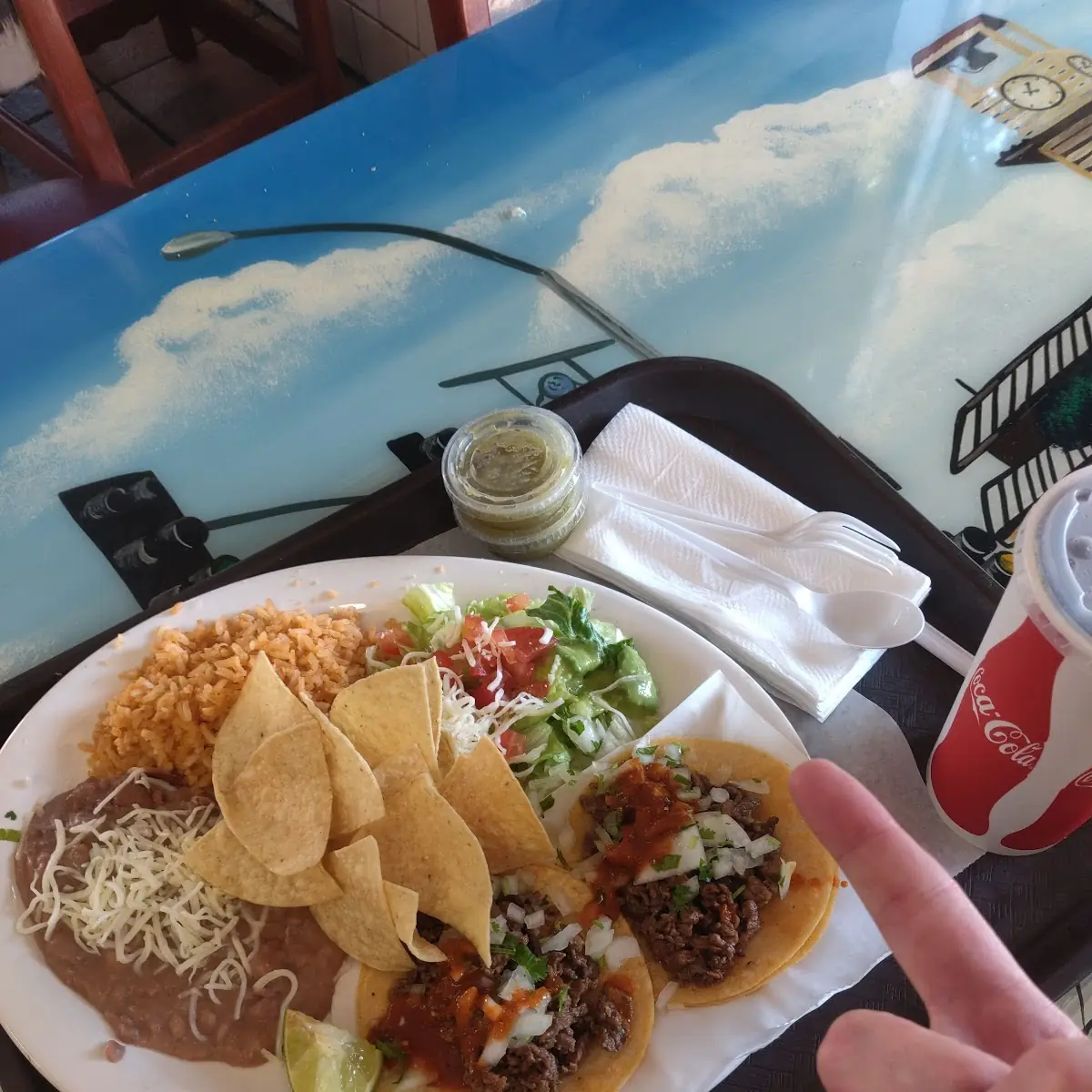 Street Tacos with Chips and Soda