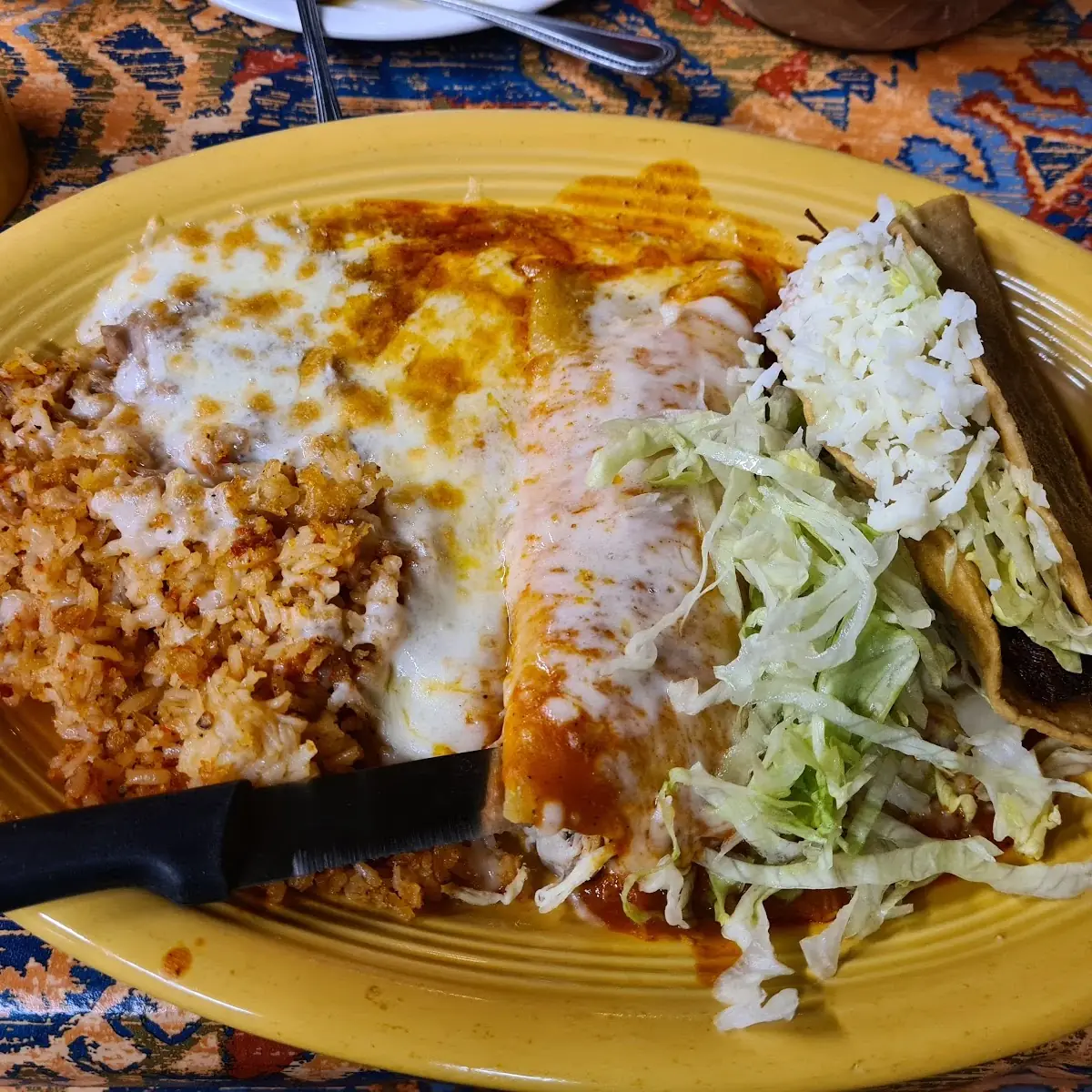 Chicken Enchilada Taco Dorado Rice and Beans