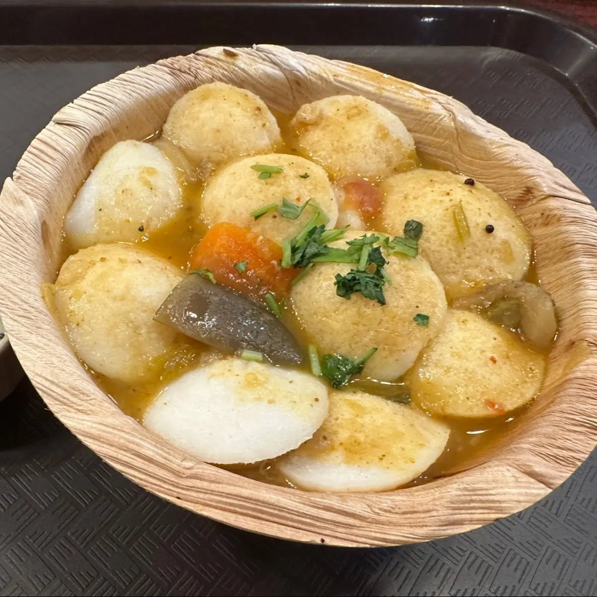 Mini Idli Dipped in Sambar