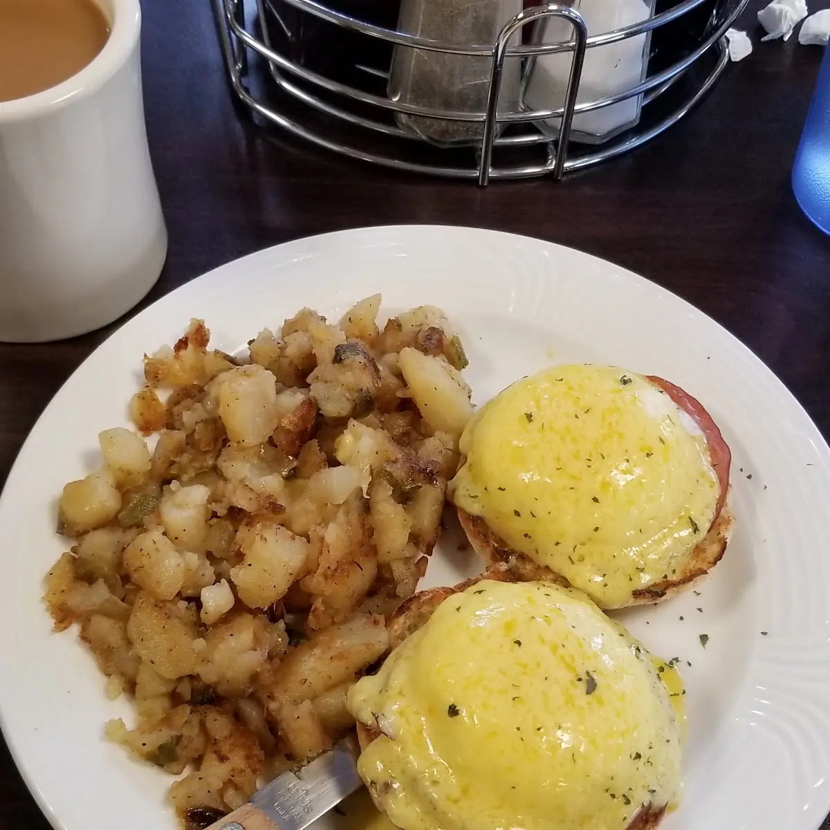 Eggs Benedict and Regular or Decaf Coffee