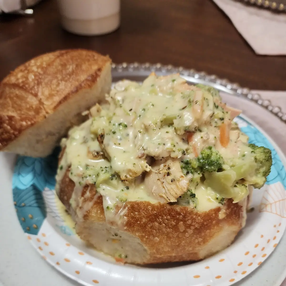 Wheat Bread Broccoli Soup with Chicken Bowl