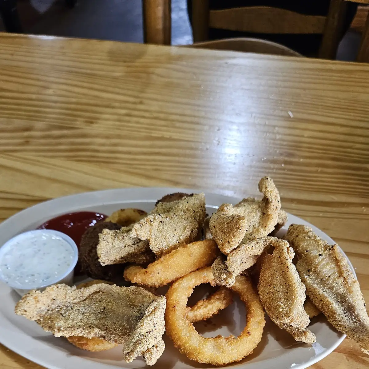 Fried Catfish Dinner with Onion Rings