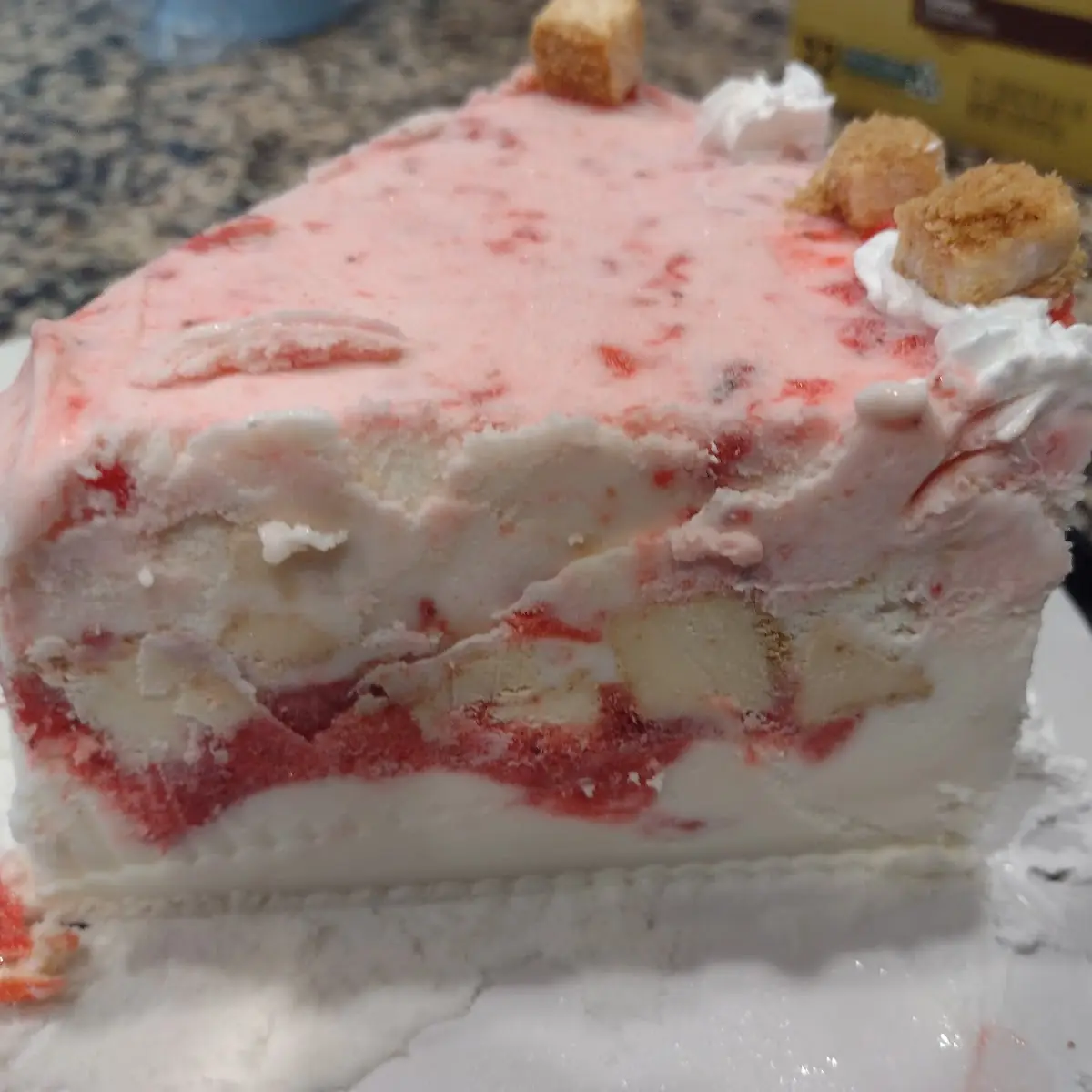Strawberry Ice Cream Cake & Cheese Bits