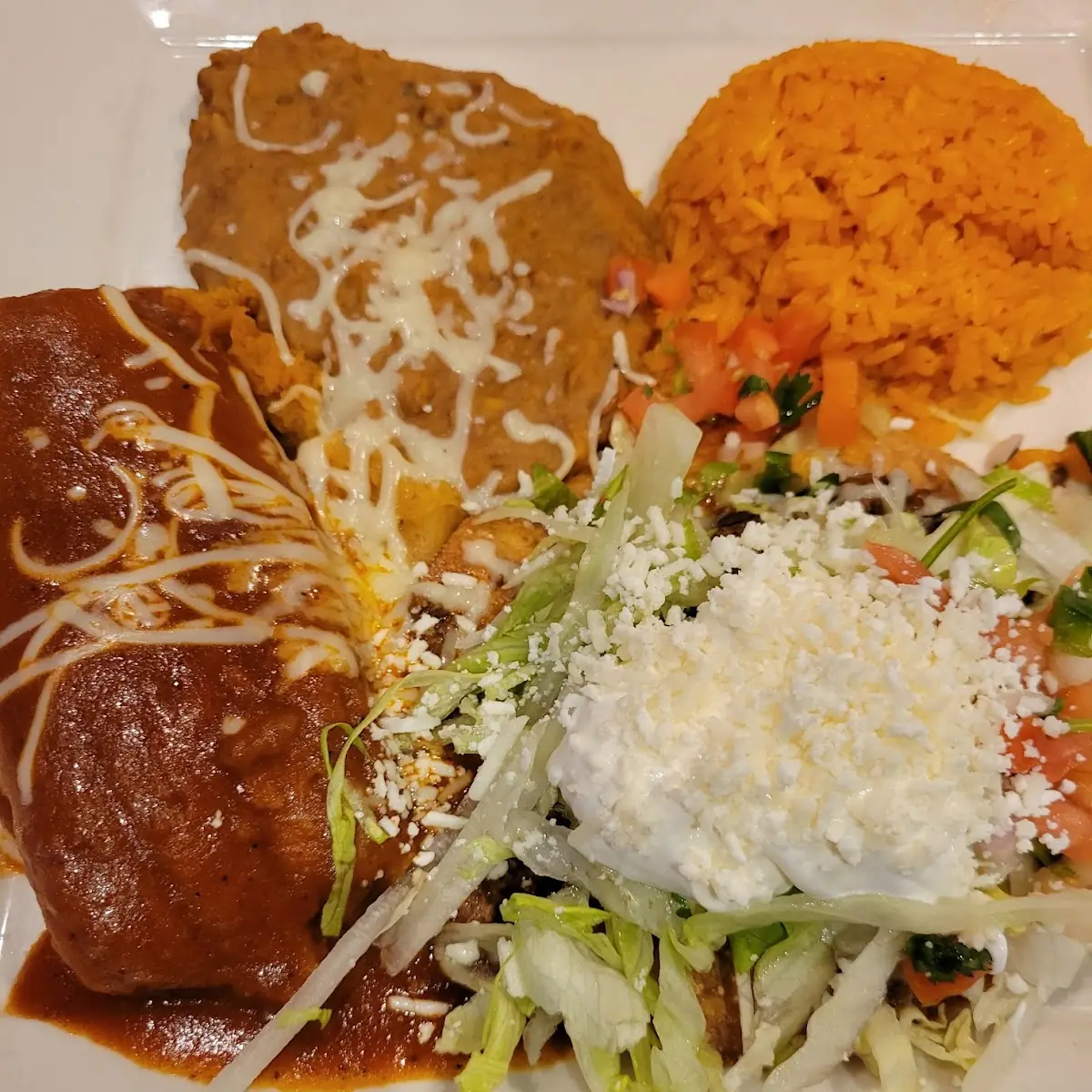 Guacamole Salad with Rice and Refried Beans