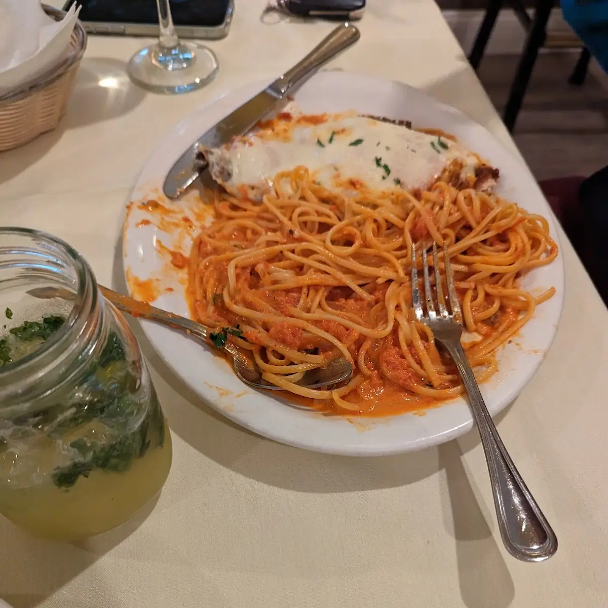 Chicken Parmesan over Linguini with Vodka Sauce