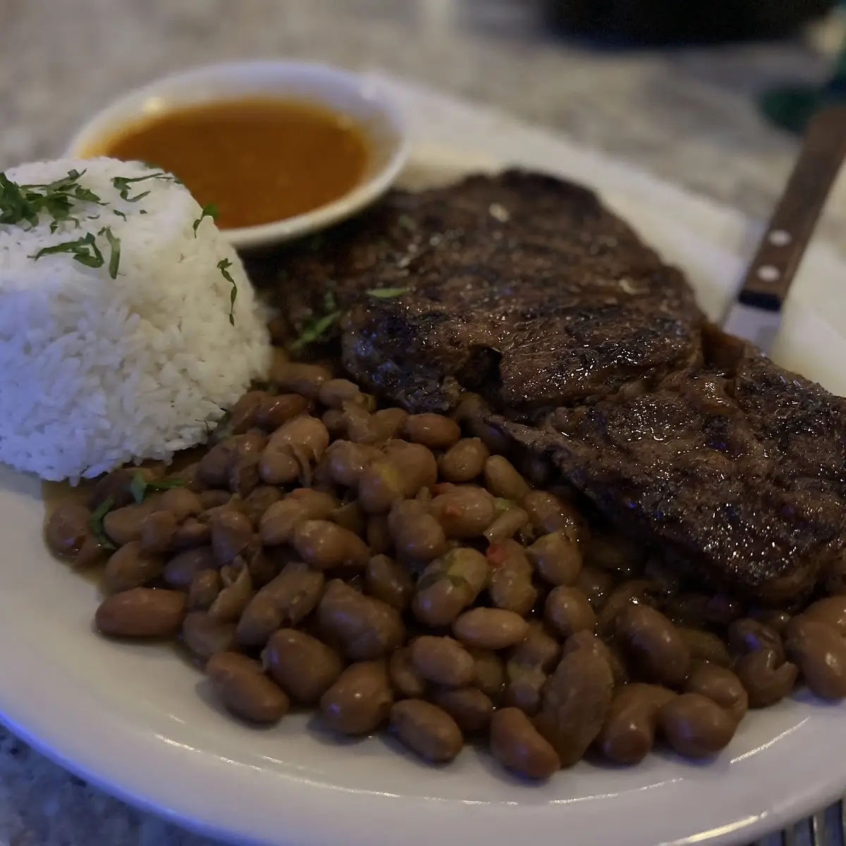 Fried Pork Chop with Rice and Beans