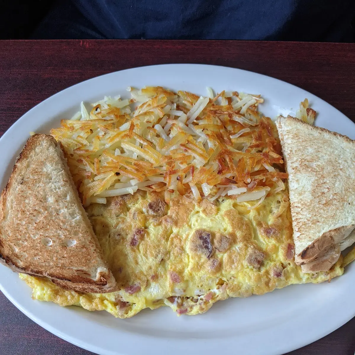 Veggie Omlet Dry Whole Wheat Toast & Hash Browns