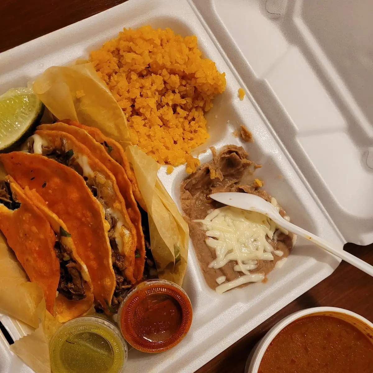 Birria Tacos with Rice and Beans
