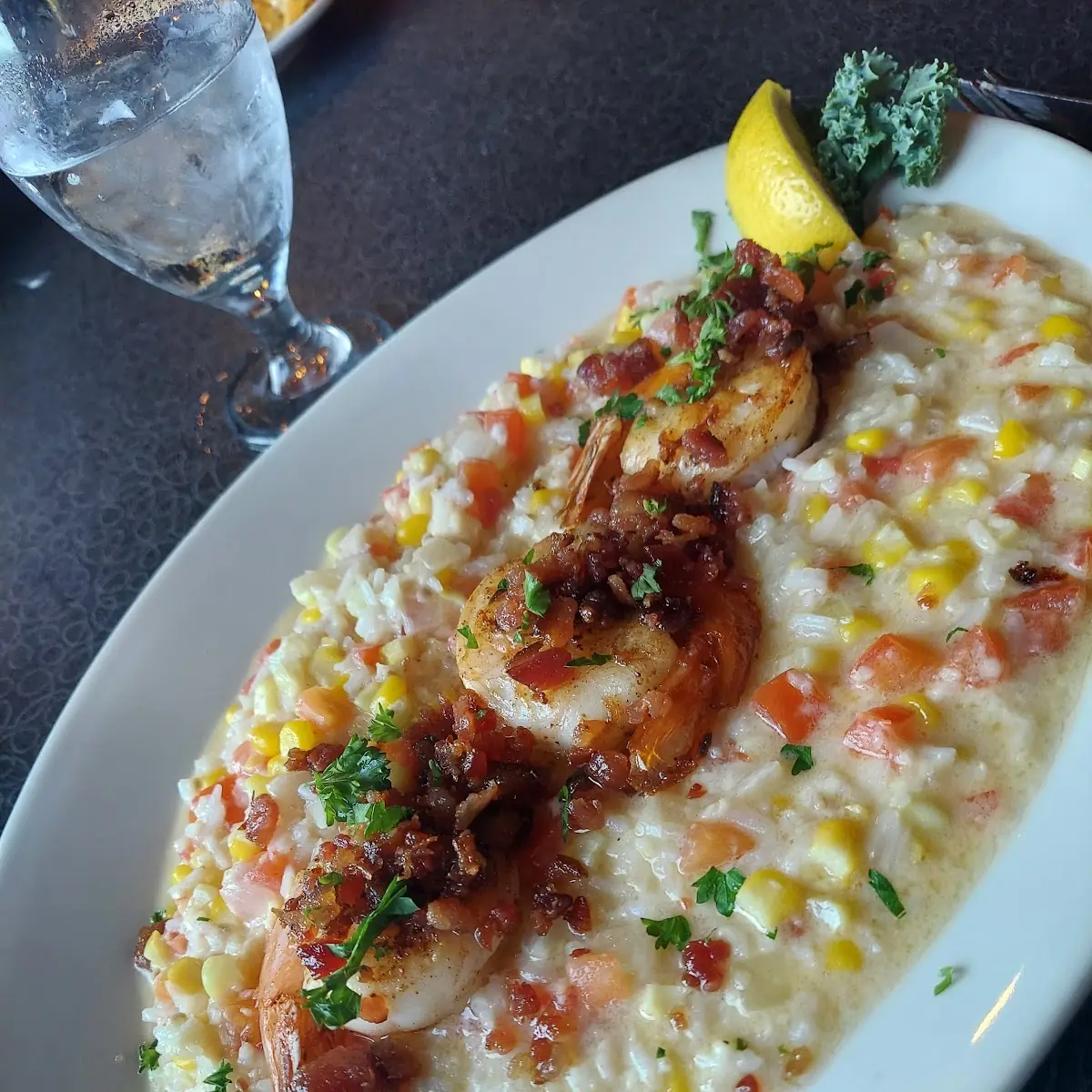 Shrimp with Sweet Corn Bacon Risotto