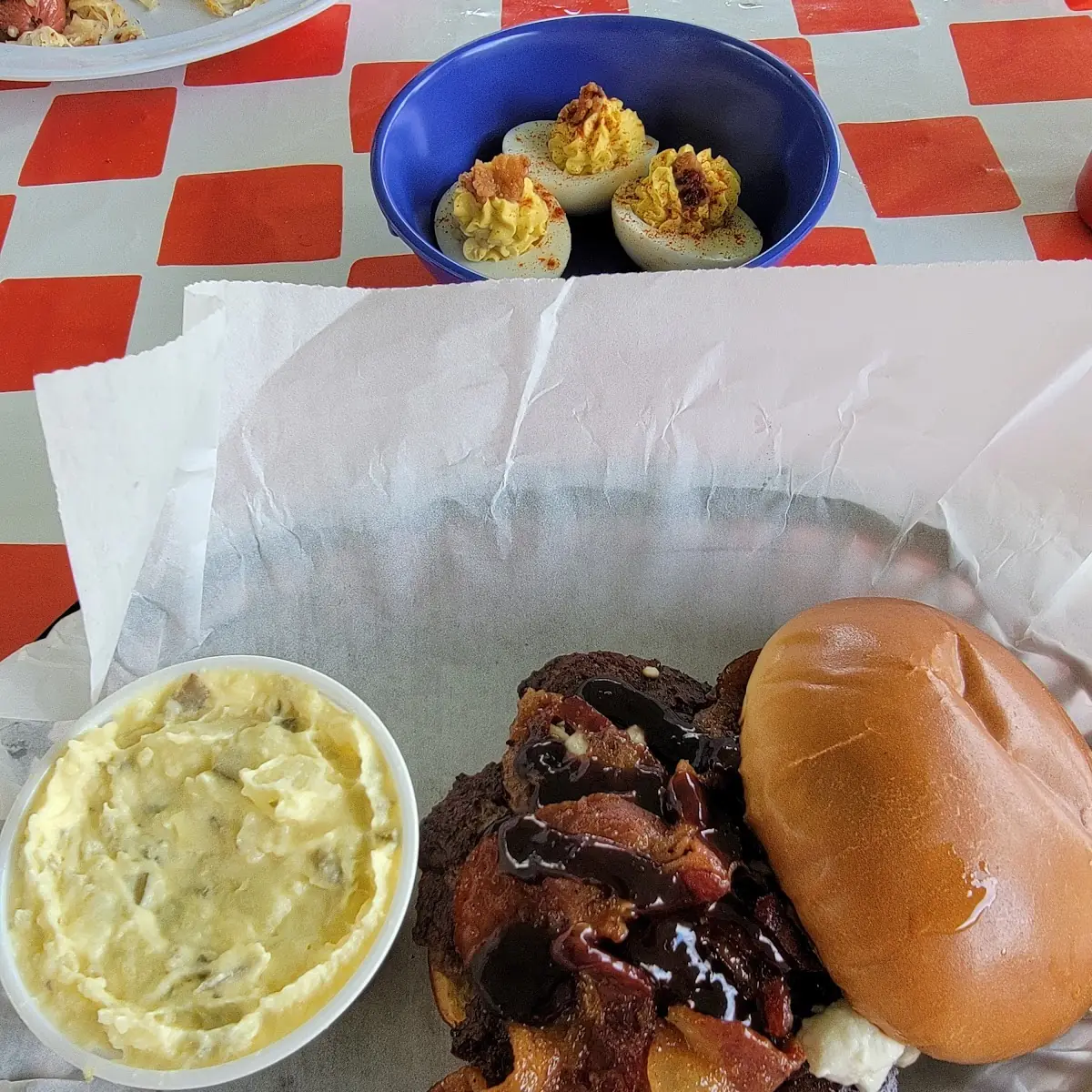 Deviled Eggs & Snoaring Bear Burger