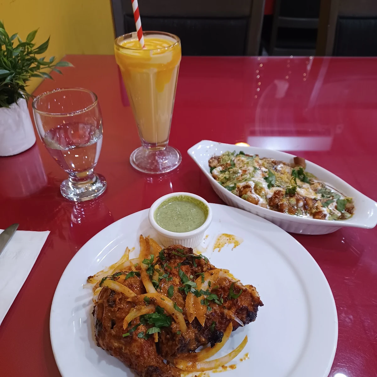 Tandoori Chicken Samosa Chaat and Mango Lassi, Little Chef The Indian Eatery