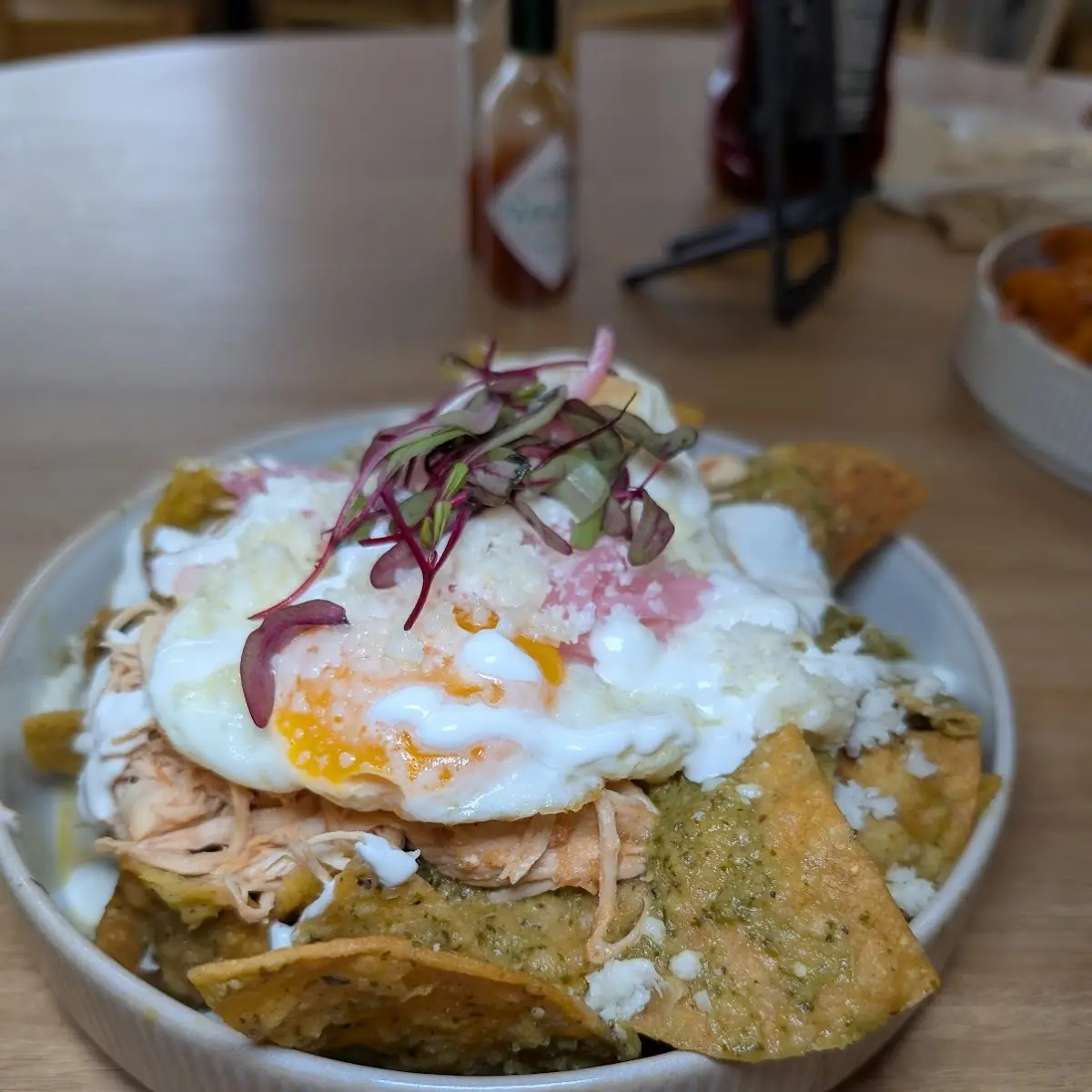 Green Chilaquiles with Sour Cream