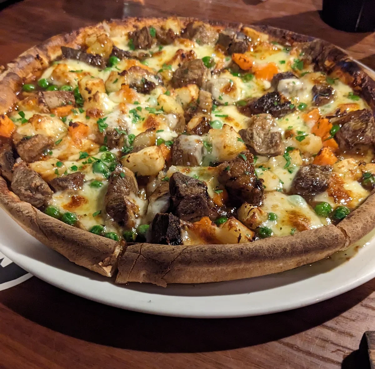 Roast Lamb and Vegetables Pizza, Thirsty Crow Brewery