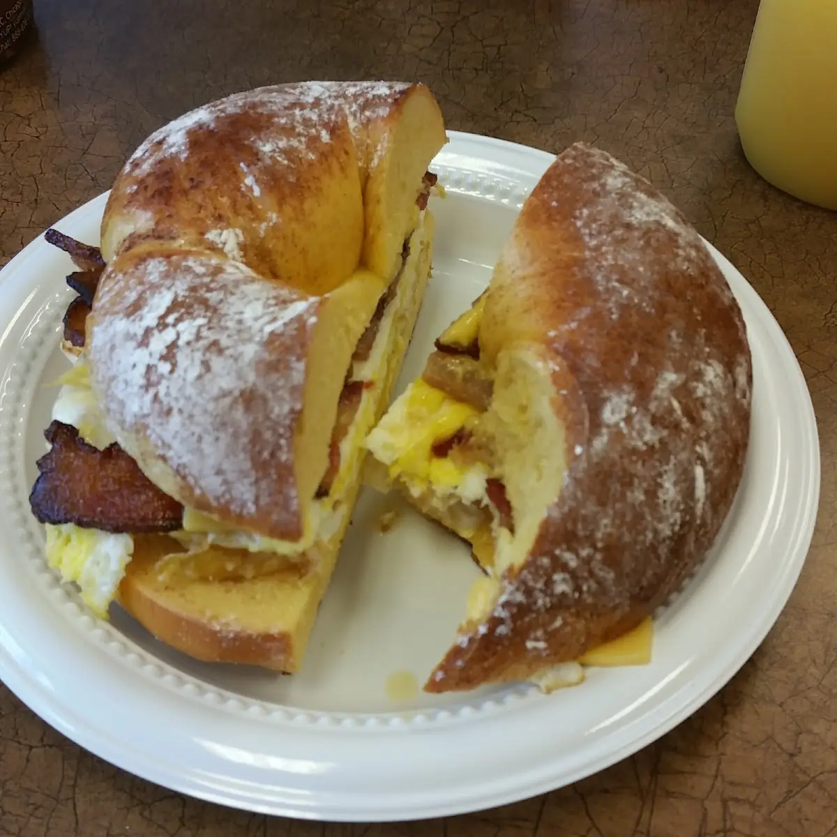 French Toast Beagal Bacon Egg and Cheese