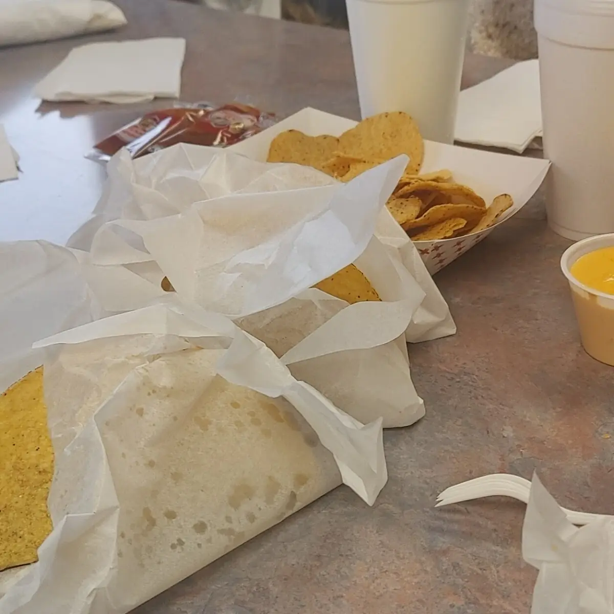 Tacos Chips and Nacho Cheese Sauce