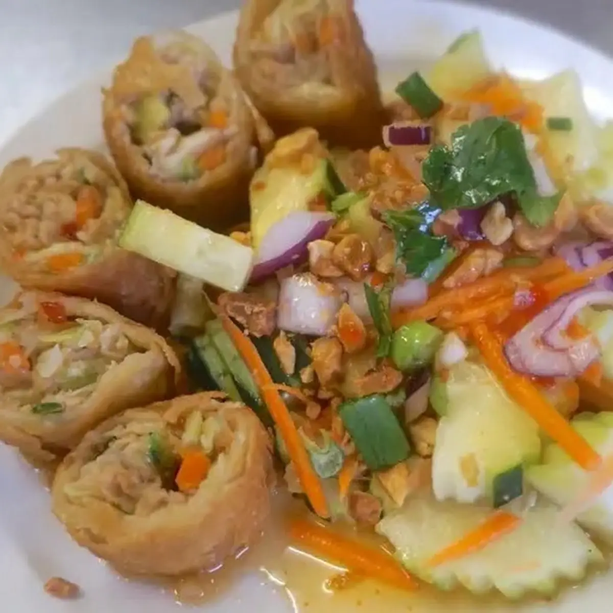 Cucumber Salad with Egg Rolls