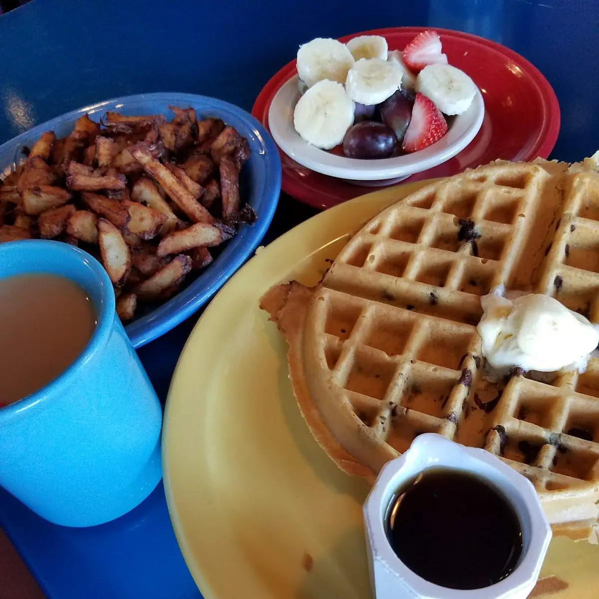 Chocolate Chip Waffle and Crispy Red Potatoes