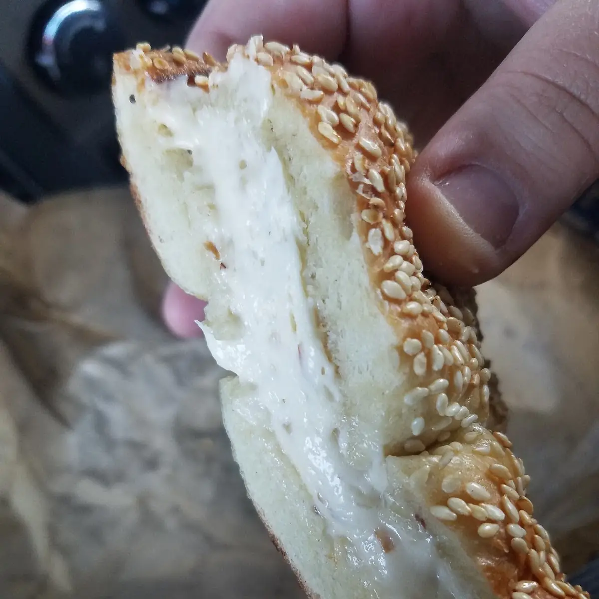Cream Cheese on a Sesame Bagel