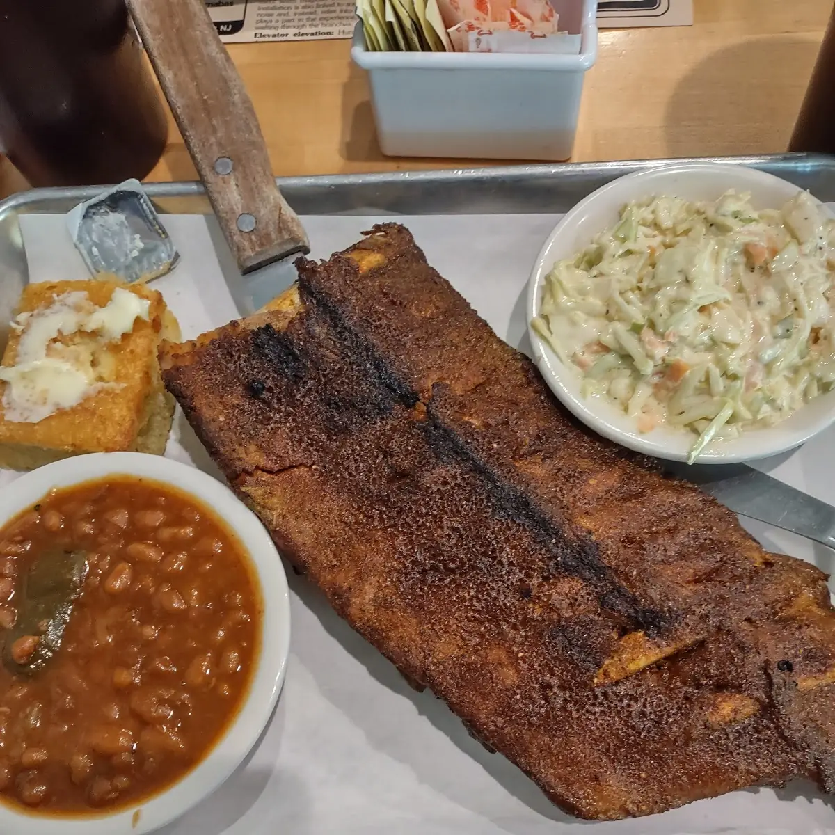 Beans Cornbread Dry Rub Ribs and Coleslaw