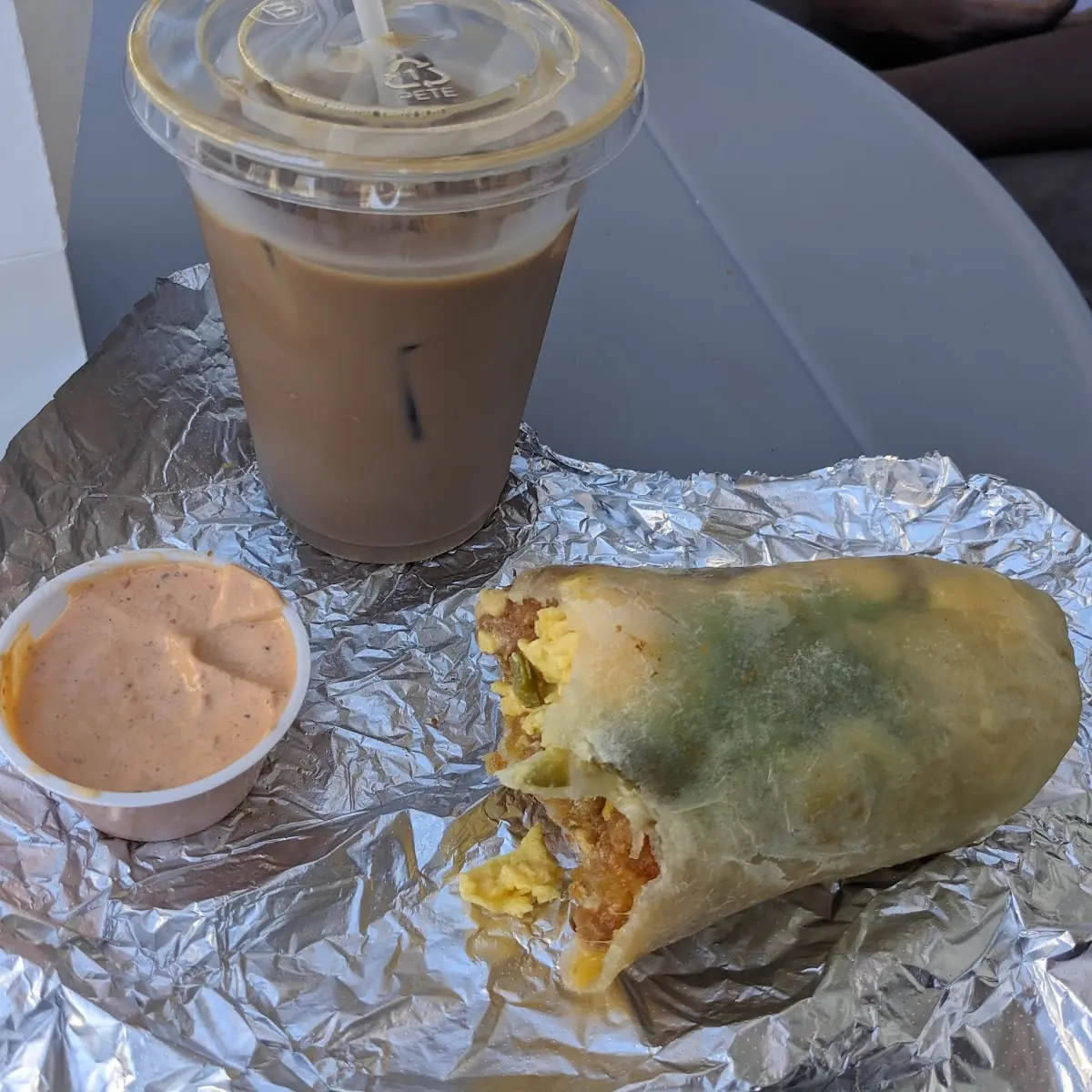 Vegetarian Burrito & French Vanilla Latte