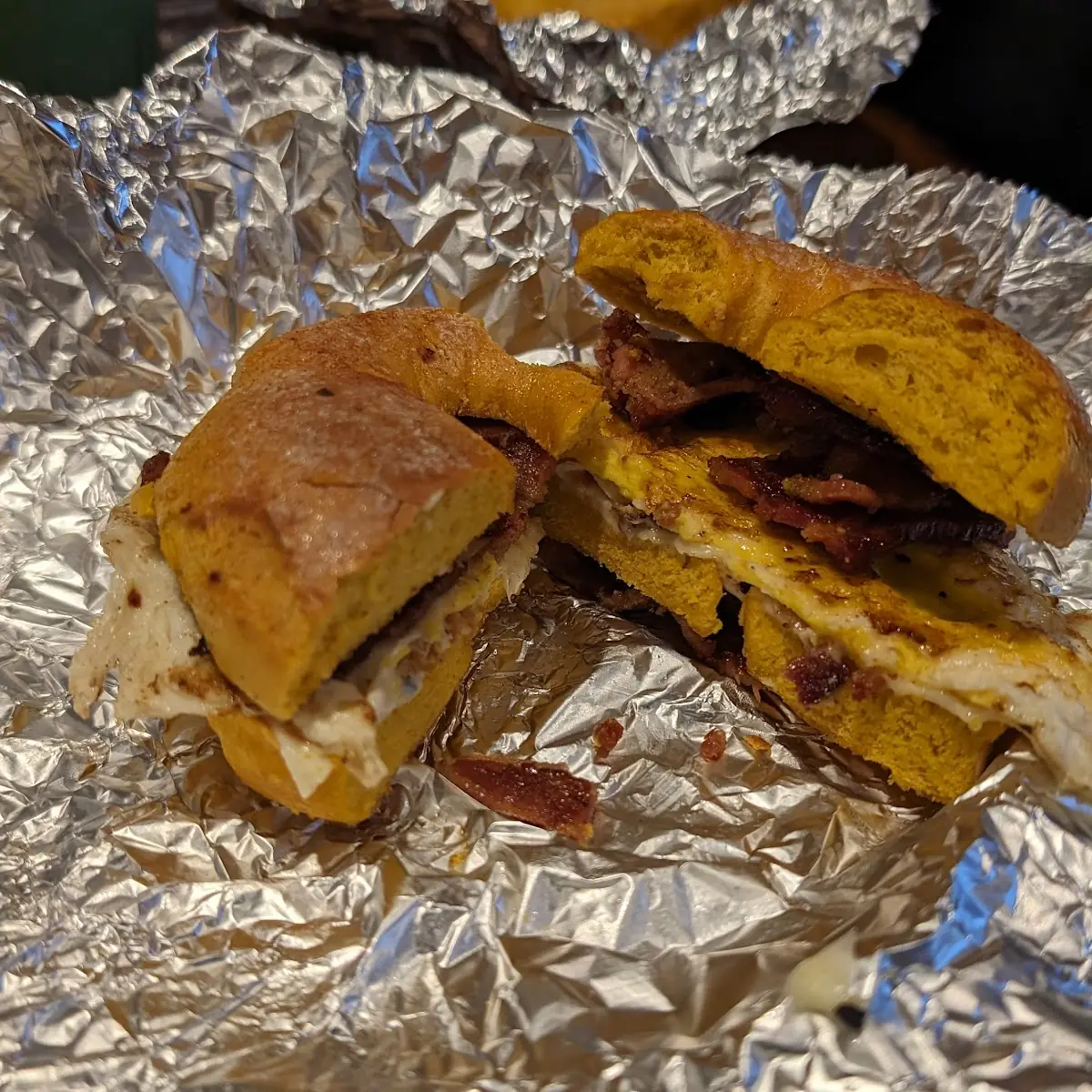 French Toast Bagel with Bacon Egg and Cheese