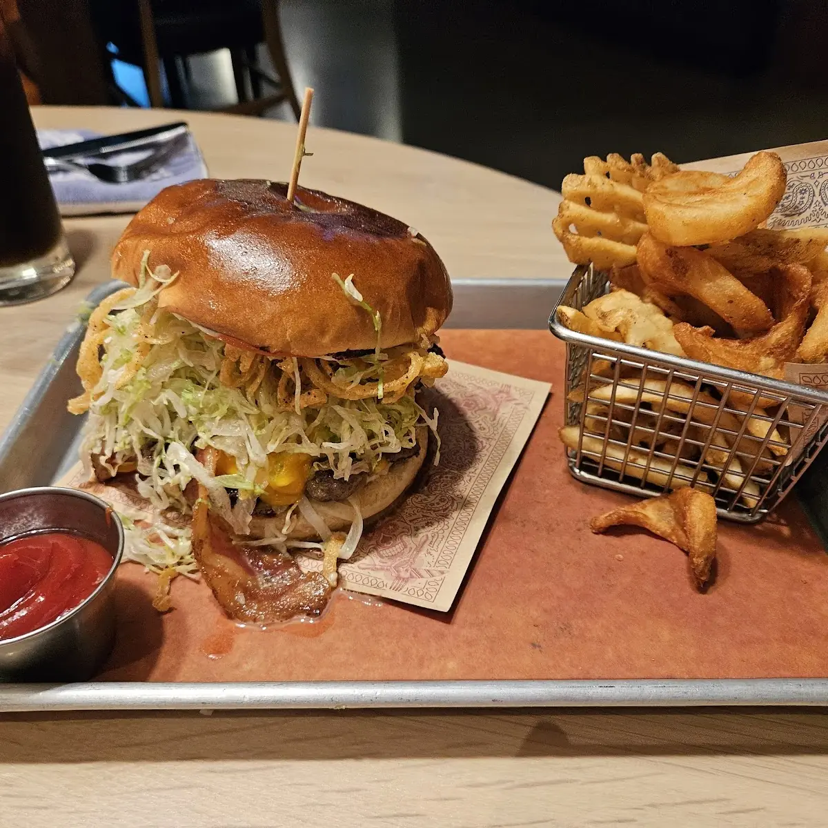 Bacon Mac-N-Cheese Burger and Fries