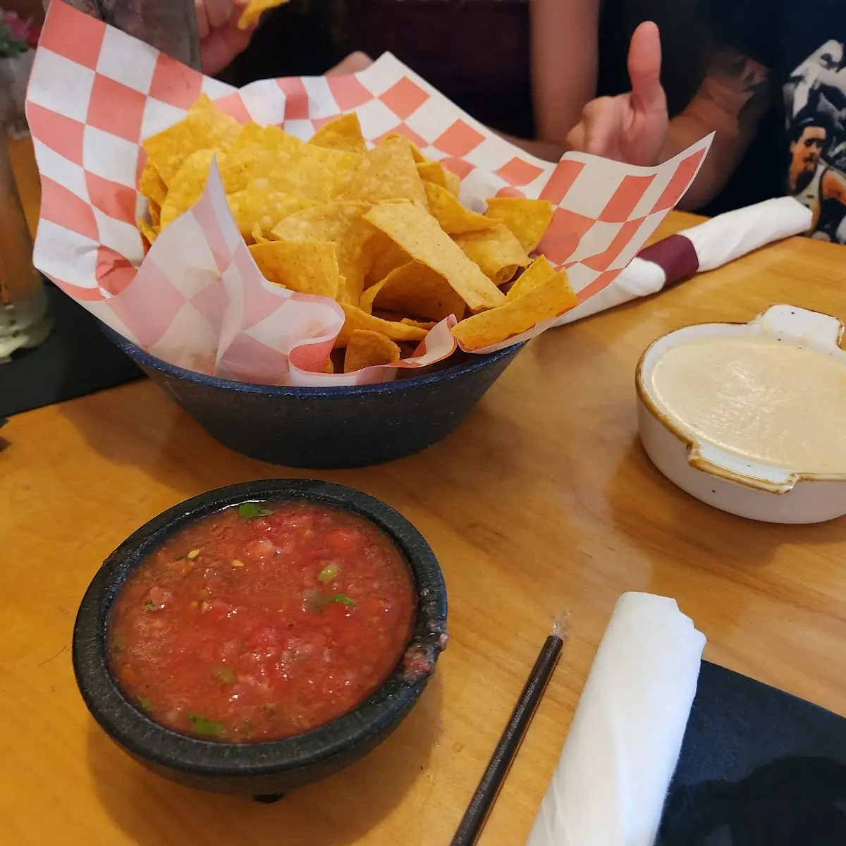 Chips and Salsa and Queso Dip