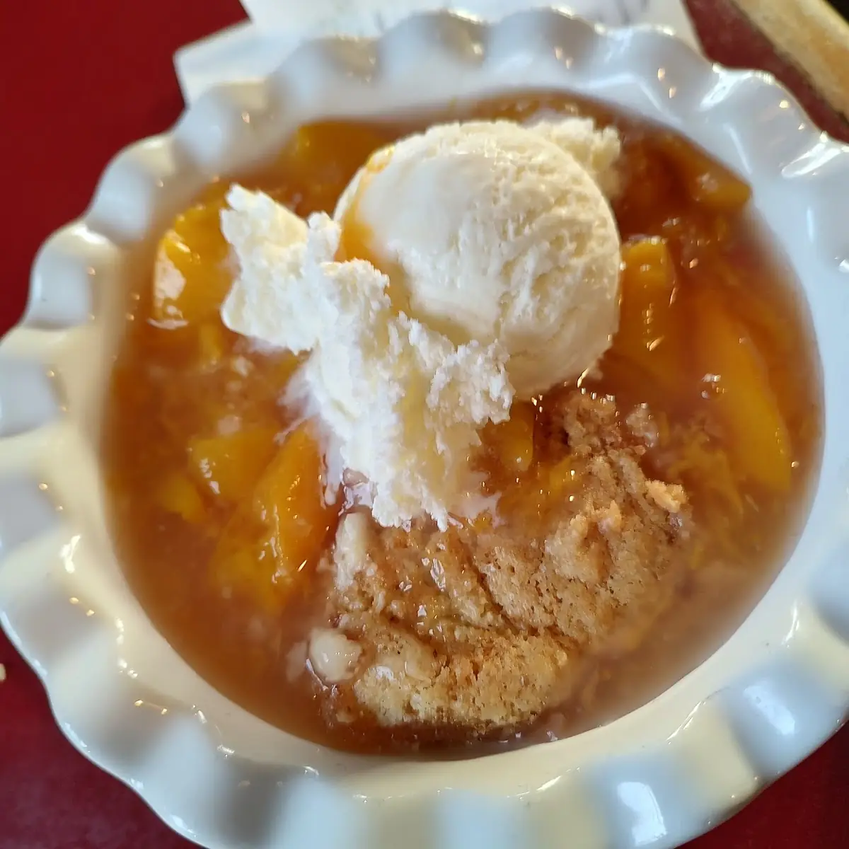 Peach Cobbler with Vanilla Ice Cream