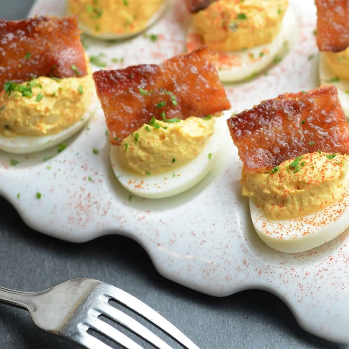 Deviled Eggs with Brown Sugar Bacon