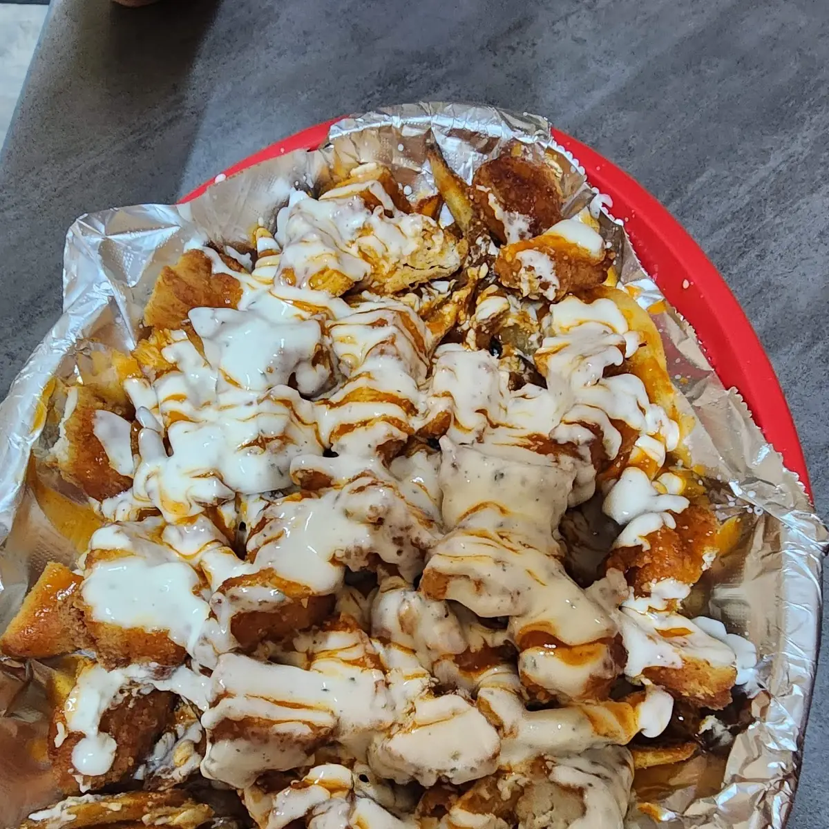 Fries and Chicken Bacon Ranch Sauce
