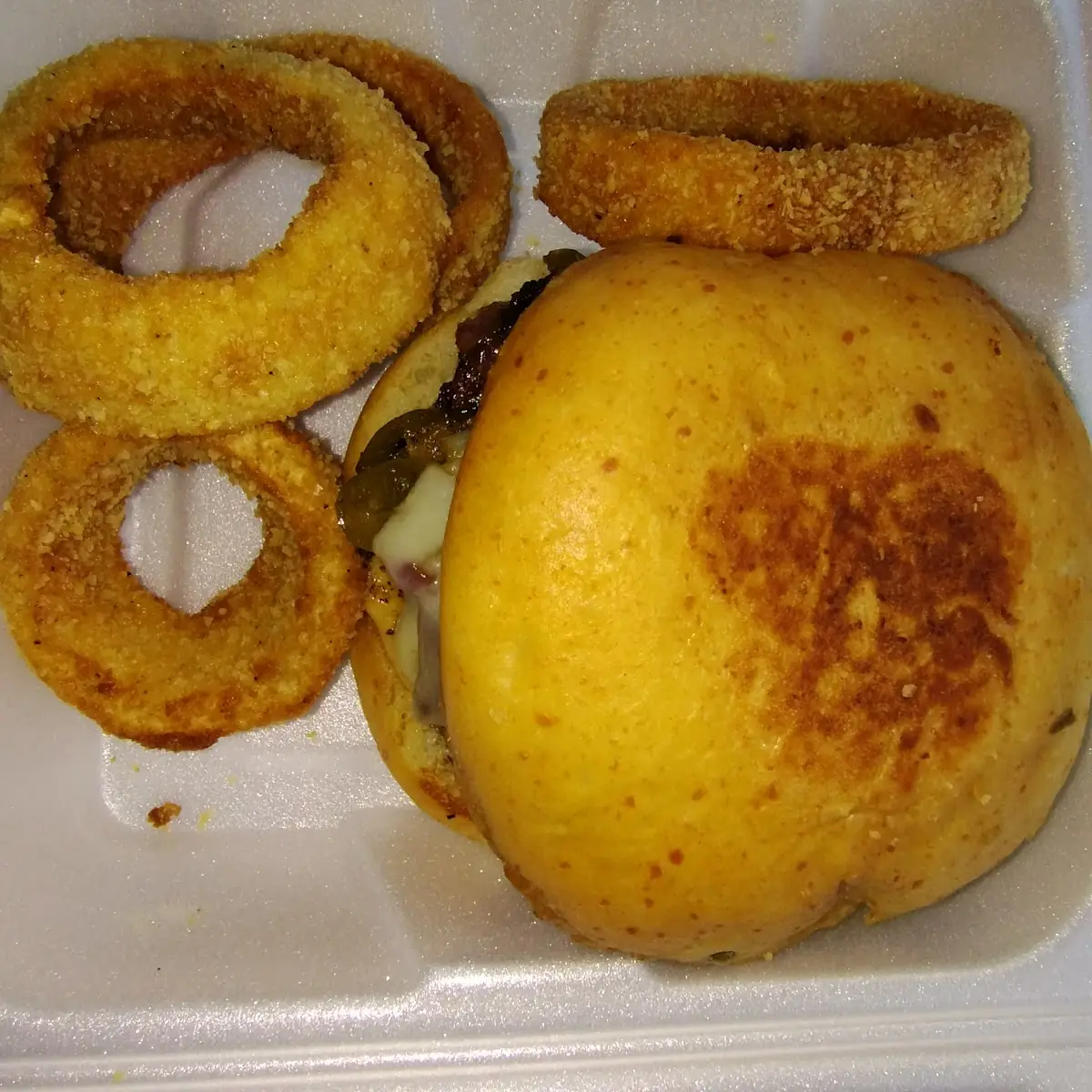 Bacon Cheeseburger and Onion Rings