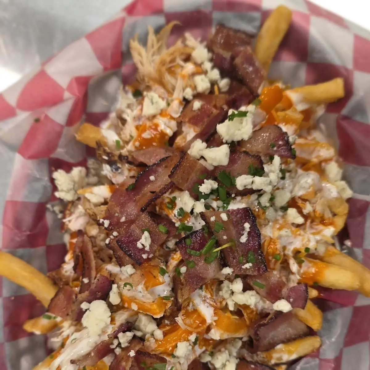 Bacon Buffalo Chicken Ranch Loaded Fries