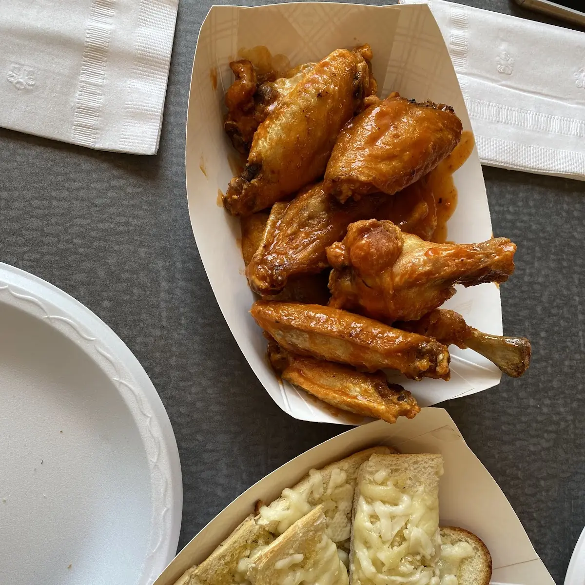 Buffalo Wings and Garlic Cheese Bread