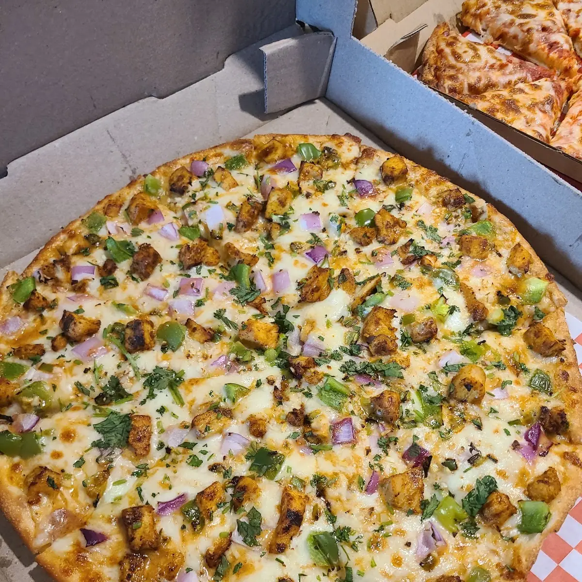 Chicken Onion Cilantro Pizza Box