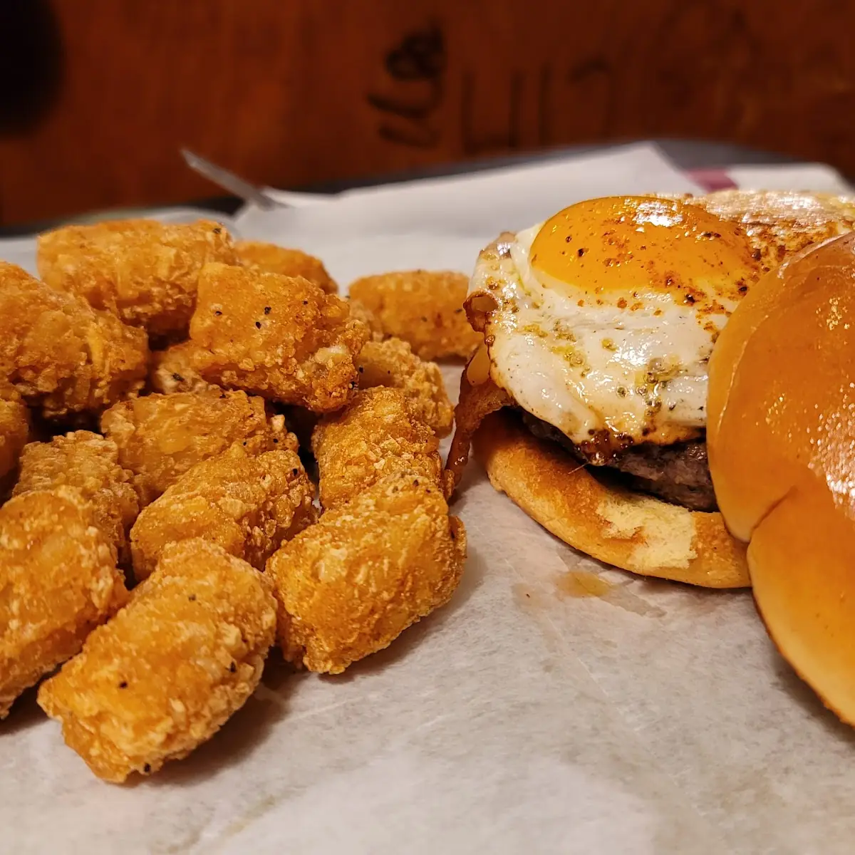 Over Easy Burger and Tater Tots