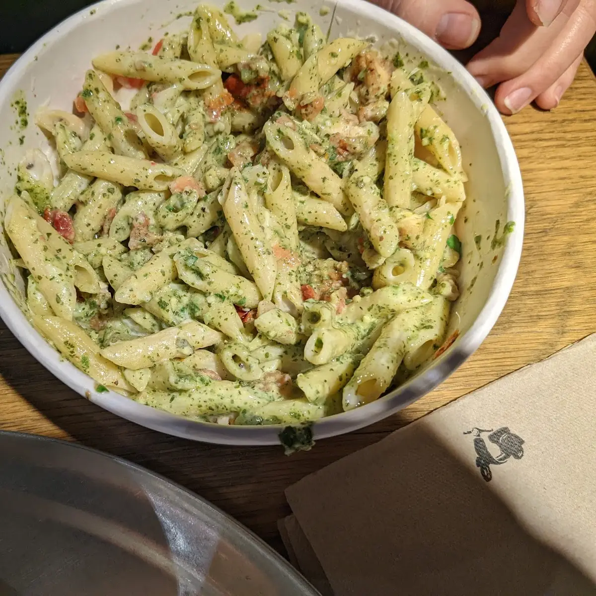 Fried Chicken Pesto Pasta
