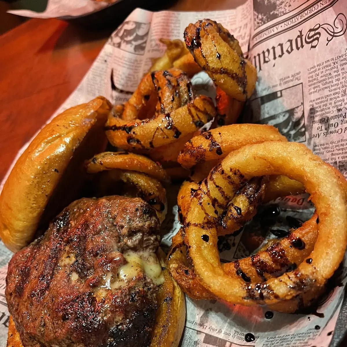 Stuffed Cheeseburger and Onion Rings