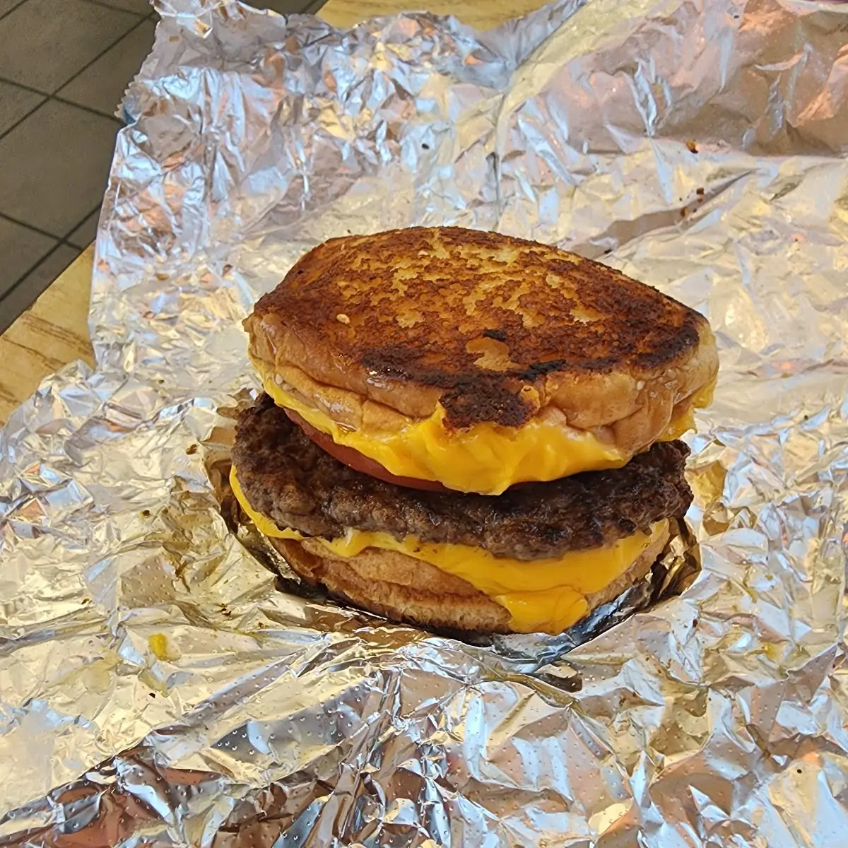 Grilled Cheese Add Burger Patty and Tomatoes